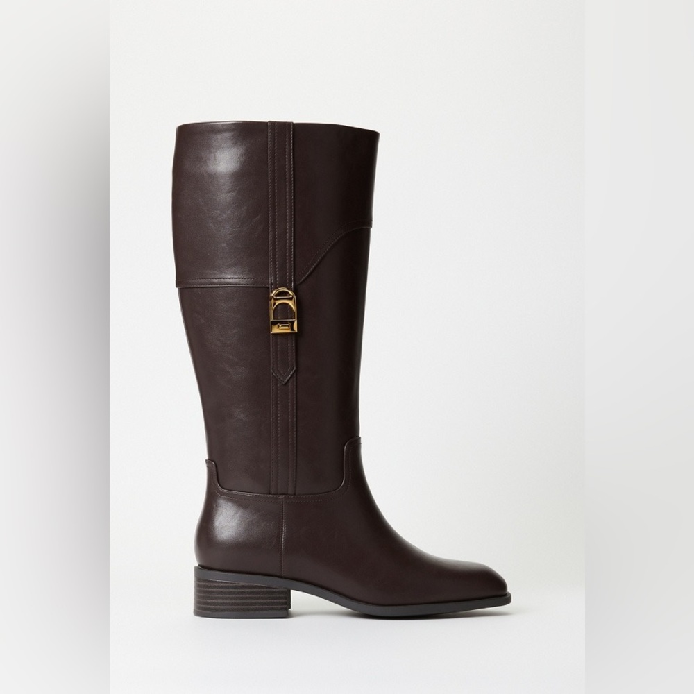JustFab Mid Calf Reign Flat Boots Cacao Brown Size 7 New In Box